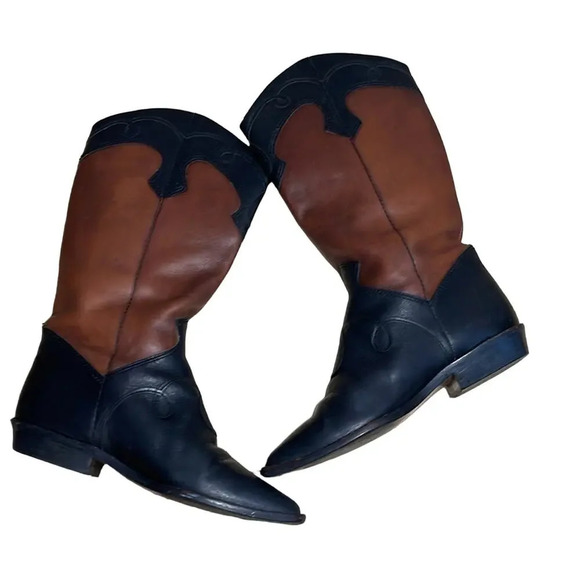 Nine West Shoes - Vintage Nine West Black Cognac Leather Western Boot Women's Size 6